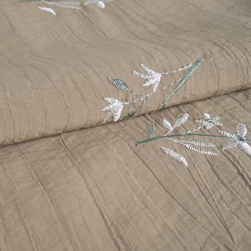 পীচ বীজ অর্কিড এমব্রয়ডারি ব্লসম রিঙ্কেল ফ্যাব্রিক