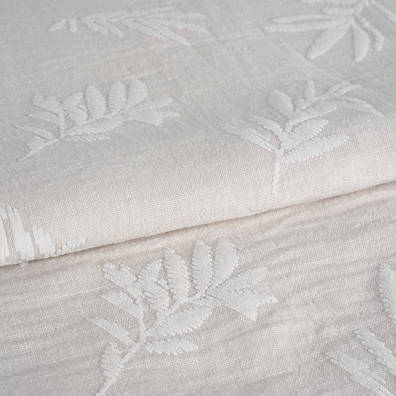 পলিয়েস্টার সুতা নকল শণ পাতা ফেনা প্রিন্ট ফ্যাব্রিক